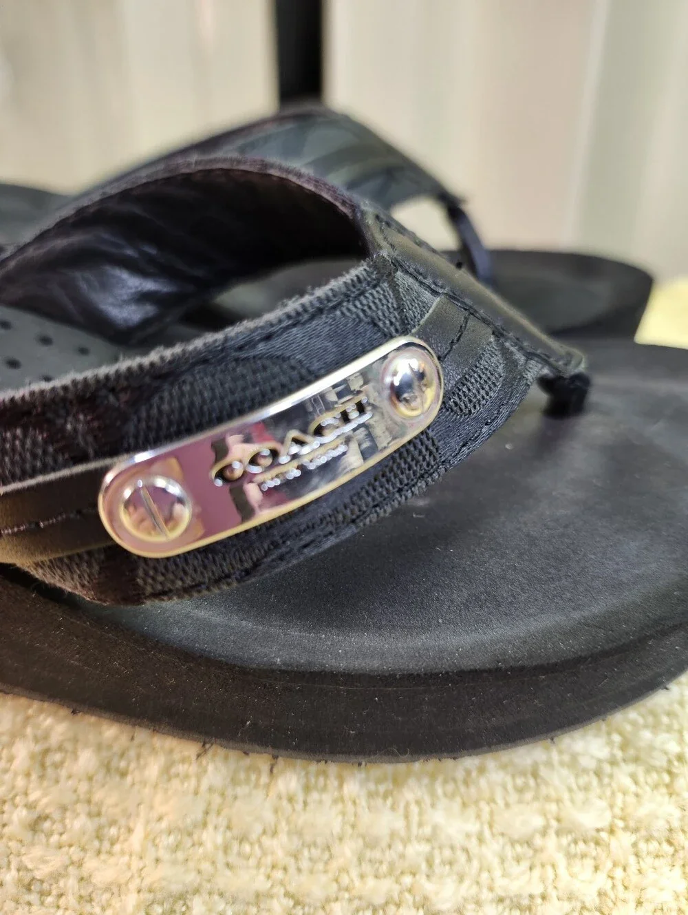 Coach Black Women's Thong Sandals with Leather and Fabric Straps